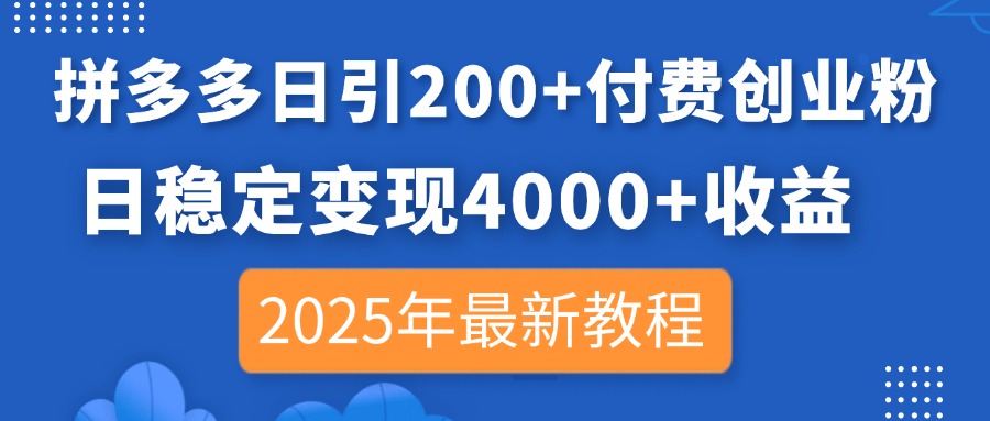 （14217期）拼多多日引200+付费创业粉，日稳定变现4000+收益，2025年最新教程-狐狸网创资源网