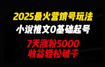 2025最火营销号玩法:小说推文0基础起号,7天涨粉5000,收益轻松破k-狐狸网创资源网