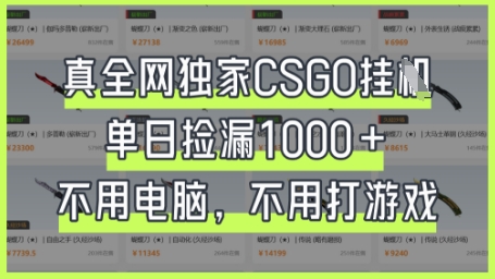 真全网独家CSGO挂G,单日捡漏1k+【揭秘】-狐狸网创资源网